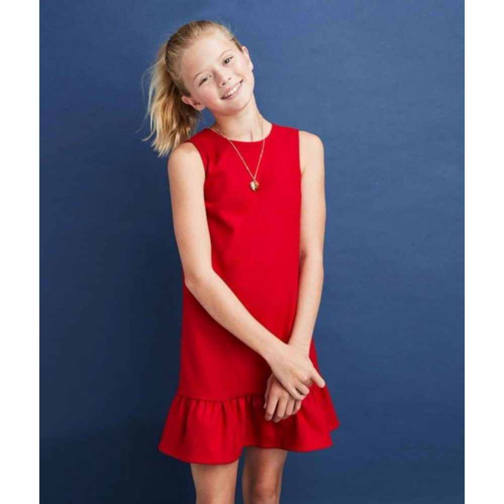 NWT Vineyard Vines V Back Ponte Dress JUNIORS XL Red Classic Party Picnic Ruffle